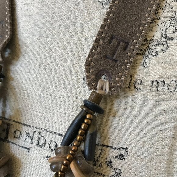 Twine & Twig Medallion Tribal Beaded Necklace Womens Suede Strap Brown Bronze - Picture 8 of 11